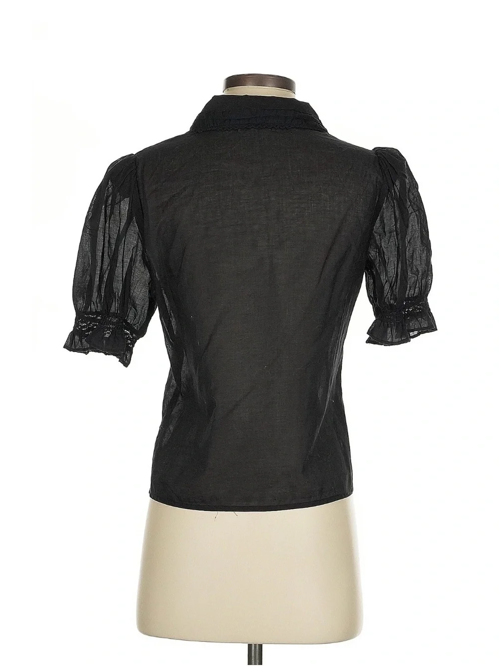 Reformation Hara Blouse with Lace-Trim and Puff Sleeves